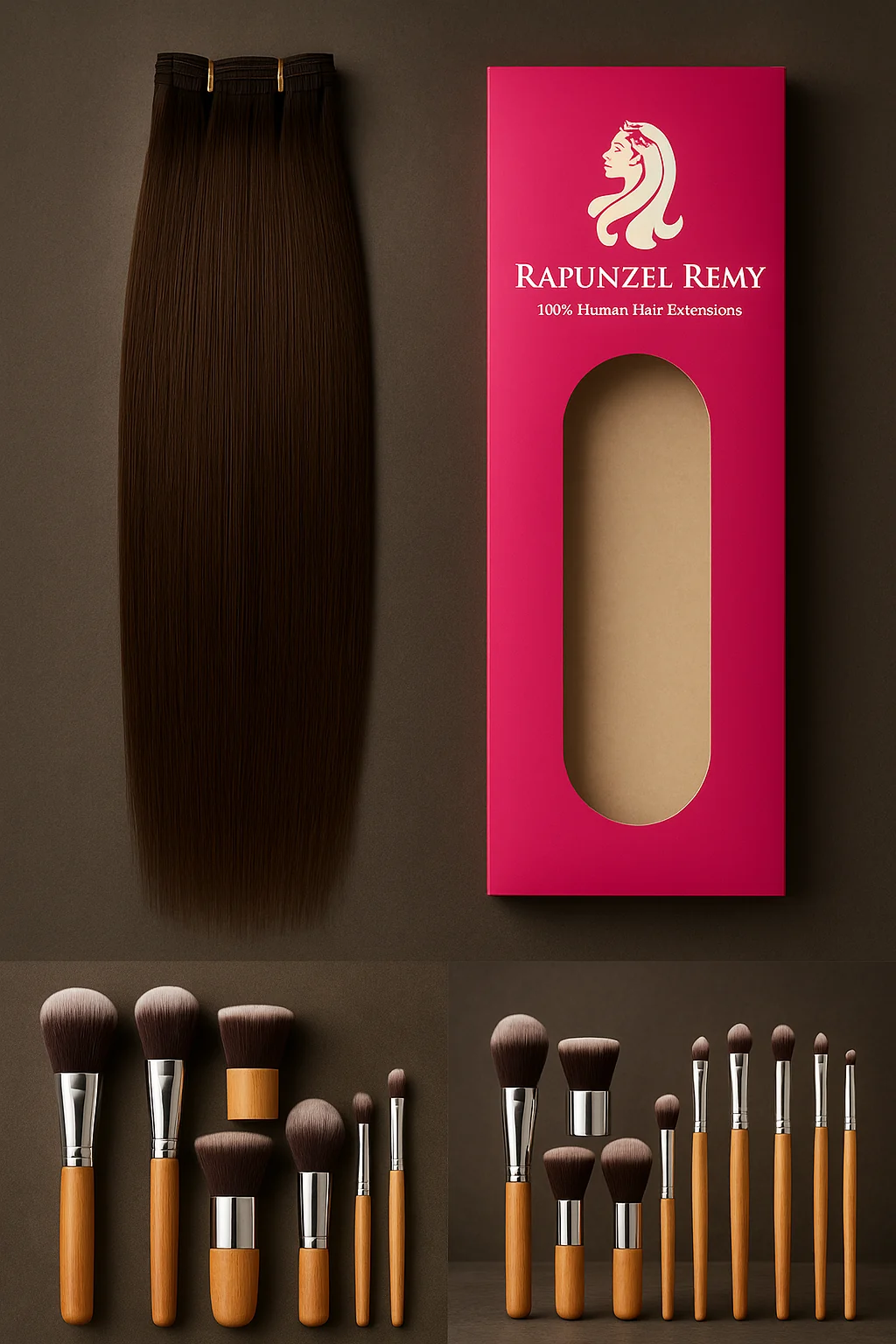 Colección Rapunzel Remy con extensiones y brochas profesionales